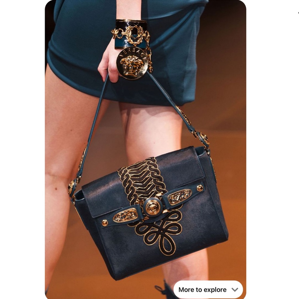 Versace D. Signature Embroidered Leather Bag